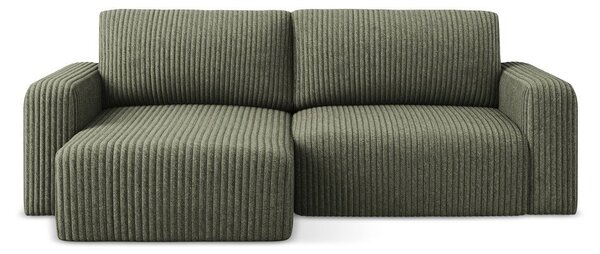 Divano angolare verde allungabile/con contenitore (con penisola a sinistra/con chaise lounge) con rivestimento in velluto a coste Kona – Makamii