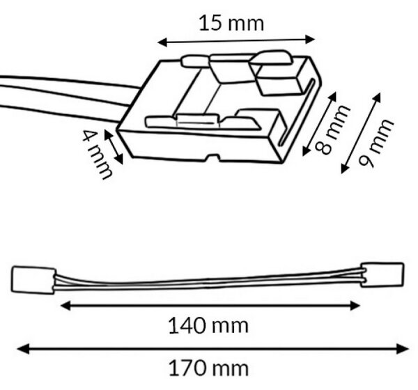 Connettore cablato di giunzione striscia Led COB Free Cut 12-24V 8mm monocolore 2 pin con cavo IP20 M LEDME