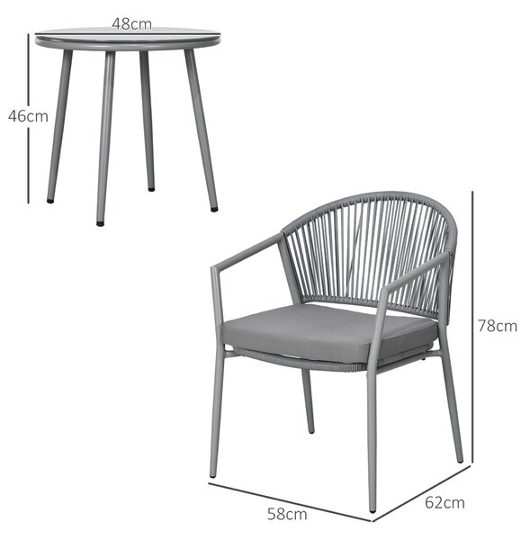 Outsunny Set da Giardino con 2 Poltrone e Tavolino da Caffè in Rattan PE con Cuscini, Grigio|Aosom