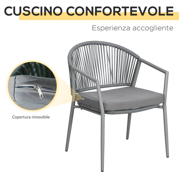 Outsunny Set da Giardino con 2 Poltrone e Tavolino da Caffè in Rattan PE con Cuscini, Grigio|Aosom