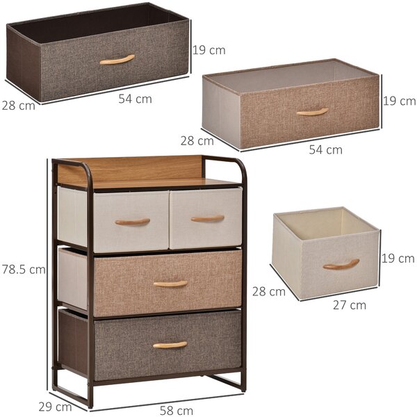 HOMCOM Cassettiera 4 Cassetti Pieghevoli in Tessuto e Ripiano in MDF, Arredamento Soggiorno e Camera, 58x29x78.5cm, Multicolore|Aosom