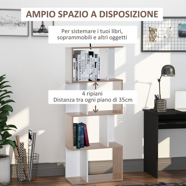 HOMCOM libreria in Legno, Scaffale a Ripiani, Bianco legno naturale 60 × 24 × 148cm|Aosom