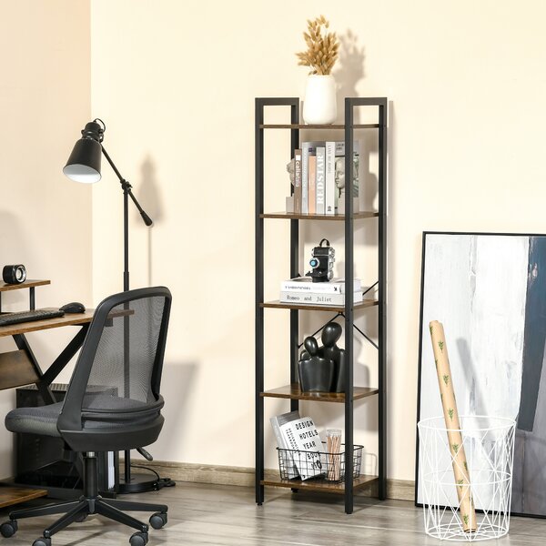HOMCOM Libreria Scaffale Moderno Industriale a 5 Scaffali in Legno e Acciaio per Casa, Ufficio e Studio, 40x30x154cm, Marrone Rustico|Aosom Italy