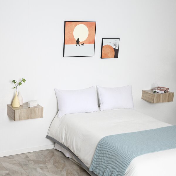 HOMCOM Set 2 Comodini Sospesi per Camera, Comodini Moderni con Fissaggio a Parete, in Legno, 40x30x15cm|Aosom