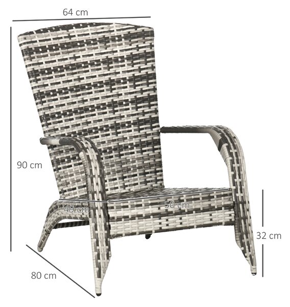 Outsunny Sedia da Giardino Adironrack con Braccioli, in Rattan e Acciaio, 64x80x90 cm, Grigio|Aosom