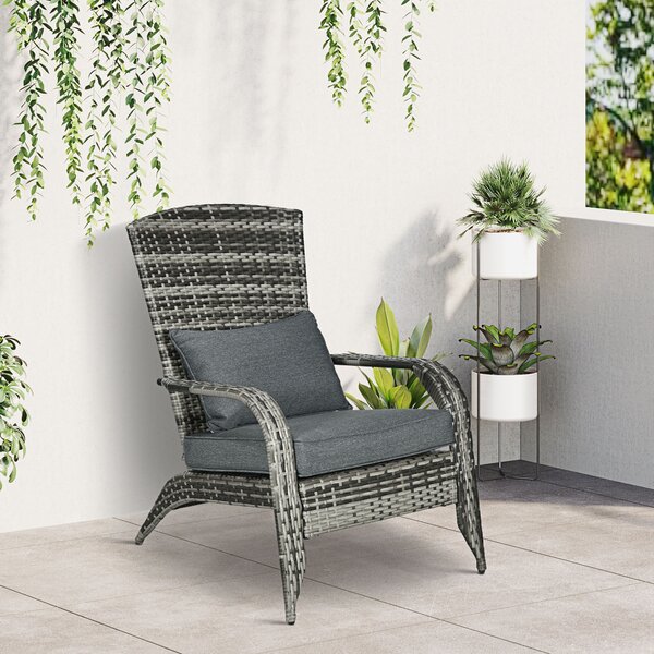 Outsunny Sedia da Giardino Adironrack con Braccioli, in Rattan e Acciaio, 64x80x90 cm, Grigio|Aosom