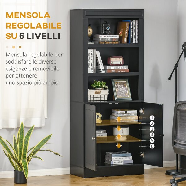 HOMCOM Credenza Cucina in Legno con Ripiani e Armadietto 2 Ante con Mensole Regolabili, per Salotto e Soggiorno, Nero|Aosom