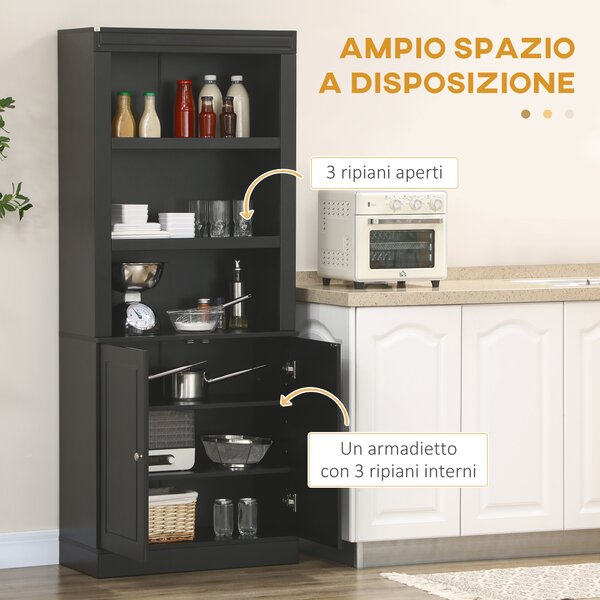HOMCOM Credenza Cucina in Legno con Ripiani e Armadietto 2 Ante con Mensole Regolabili, per Salotto e Soggiorno, Nero|Aosom