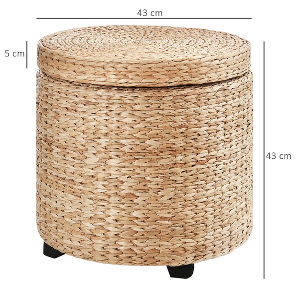 HOMCOM Pouf Contenitore Tondo con Rivestimento Rattan Lepironia, Sgabello Poggiapiedi Tavolino da Salotto con Coperchio, Ф43x43cm, Kaki