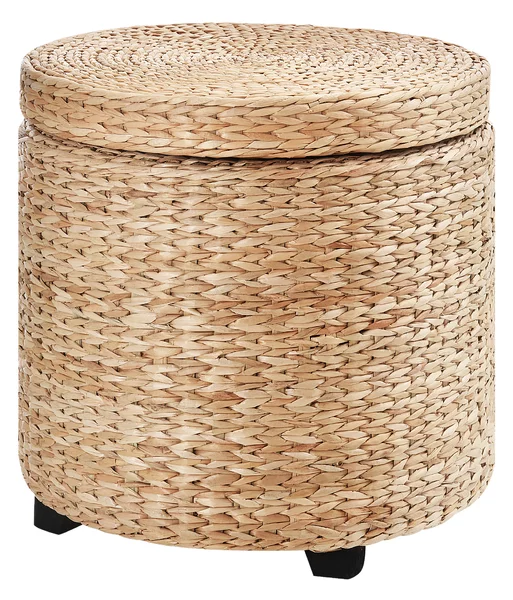 HOMCOM Pouf Contenitore Tondo con Rivestimento Rattan Lepironia, Sgabello Poggiapiedi Tavolino da Salotto con Coperchio, Ф43x43cm, Kaki