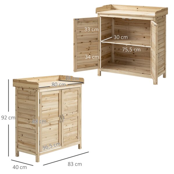 Outsunny Armadietto da Esterno a 2 Ripiani in Legno di Abete con Design Rialzato e 2 Ante, 83x40x92 cm|Aosom