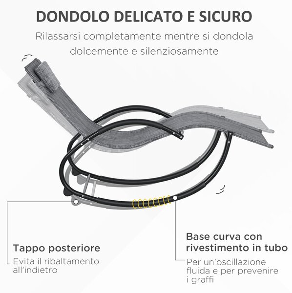 Outsunny Sedia Sdraio a Dondolo Zero-Gravity da Esterno Impermeabile con Poggiatesta, 155x61x88 cm, Grigio|Aosom