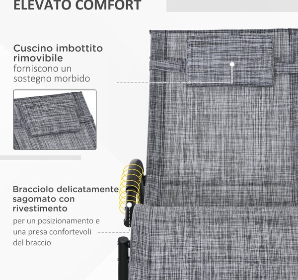 Outsunny Sedia Sdraio a Dondolo Zero-Gravity da Esterno Impermeabile con Poggiatesta, 155x61x88 cm, Grigio|Aosom