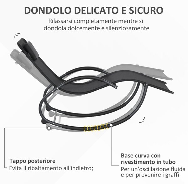 Outsunny Sdraio a Dondolo Zero-Gravity con Poggiatesta, Sedia Ergonomico da Esterno Impermeabile, 155x61x88 cm, Nero | Aosom Italy