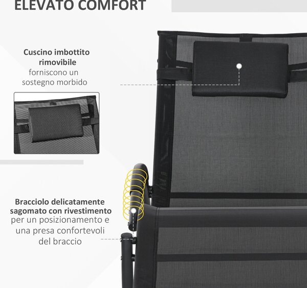 Outsunny Sdraio a Dondolo Zero-Gravity con Poggiatesta, Sedia Ergonomico da Esterno Impermeabile, 155x61x88 cm, Nero | Aosom Italy