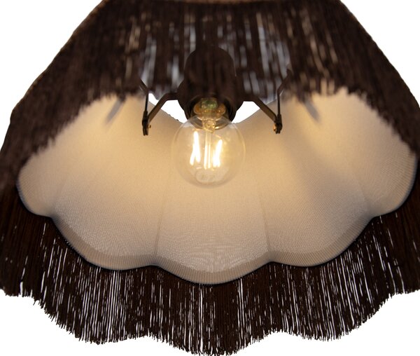 Lampada a sospensione Nera con spina e paralume marrone con interno bianco 31,5 cm - Cavalux