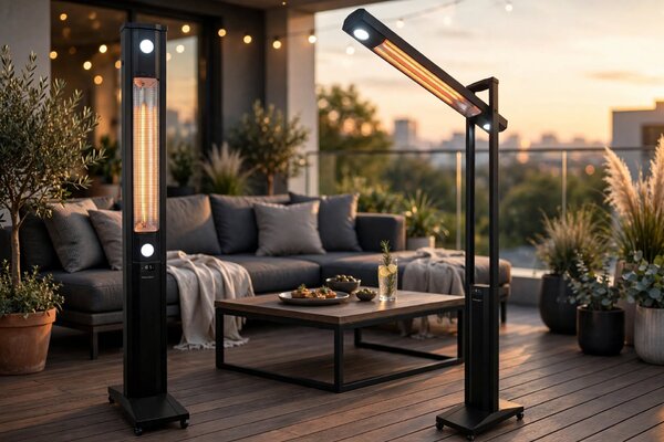 Stufa Elettrica ad infrarossi da Esterno 50x25x200 cm in Fibra di Carbonio con Luce Led Skyline Total Black