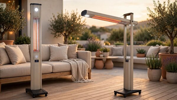 Stufa Elettrica ad infrarossi da Esterno 50x25x200 cm in Fibra di Carbonio con Luce Led Skyline Mocca Mousse