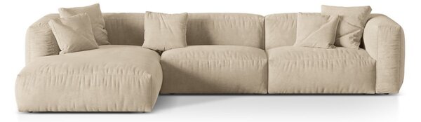 Divano angolare componibile beige (con penisola a sinistra/con chaise lounge) con rivestimento in velluto Martina – Micadoni