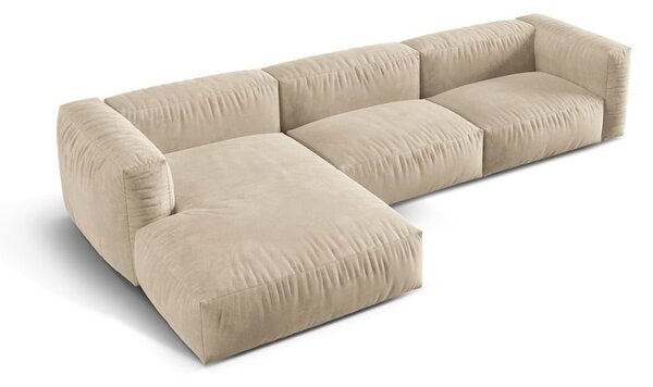Divano angolare componibile beige (con penisola a sinistra/con chaise lounge) con rivestimento in velluto Martina – Micadoni