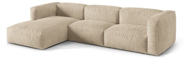 Divano angolare componibile beige (con penisola a sinistra/con chaise lounge) con rivestimento in velluto Martina – Micadoni