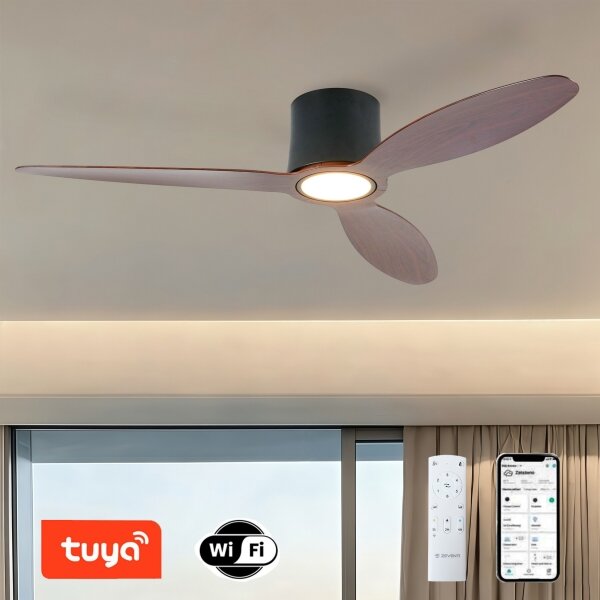 ZEVENTI - Ventilatore da soffitto LED VENTORA LED/24W/230V Wi-Fi Tuya nero/noce + telecomando