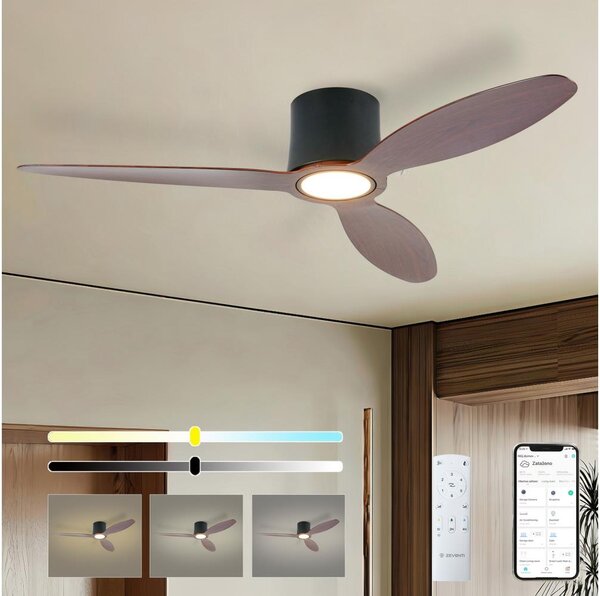 ZEVENTI - Ventilatore da soffitto LED VENTORA LED/24W/230V Wi-Fi Tuya nero/noce + telecomando
