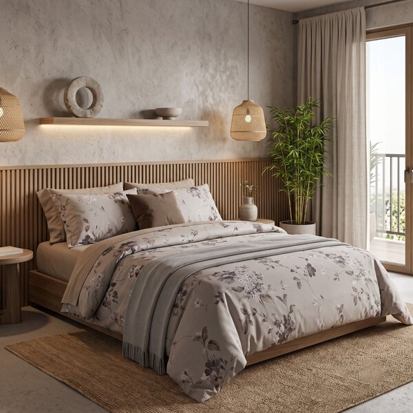 Completo Lenzuola MATRIMONIALE - 250X290 175X205 2 FEDERE 50X80 Sweet Ramage SABBIA Percalle Caleffi