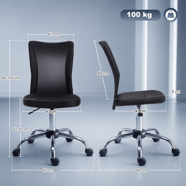 Vinsetto Sedia da Ufficio Ergonomica Girevole, Altezza Regolabile, 5 Ruote, Schienale curvato e Traspirante, Nero, 43x46x100cm | Aosom Italy