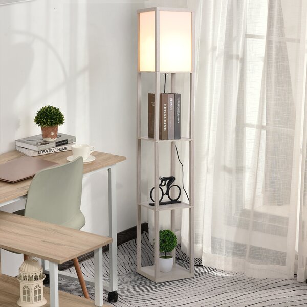 HOMCOM Lampada da Terra con 3 Mensole Integrate, Attacco E27 Potenza 40W, Arredamento Moderno in MDF, 26x26x160cm, Rovere|Aosom