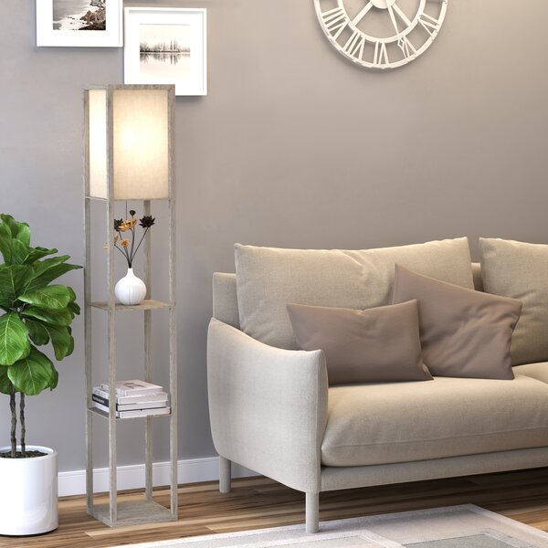 HOMCOM Lampada da Terra con 3 Mensole Integrate, Attacco E27 Potenza 40W, Arredamento Moderno in MDF, 26x26x160cm, Rovere|Aosom
