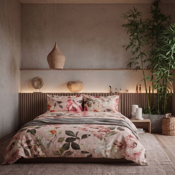 Copripiumino Con Federe MATRIMONIALE - 255X255 2 FEDERE50X80 Vanity Flowers ROSA Percalle Caleffi