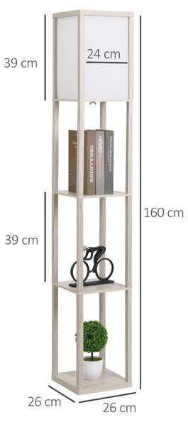 HOMCOM Lampada da Terra con 3 Mensole Integrate, Attacco E27 Potenza 40W, Arredamento Moderno in MDF, 26x26x160cm, Rovere|Aosom