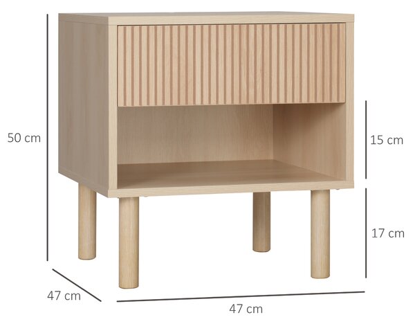 HOMCOM Comodino Moderno con Cassetto e Ripiano Aperto in Truciolato, 47x47x50 cm, Color Legno|Aosom