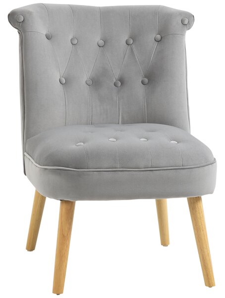 HOMCOM Sedia Moderna per Soggiorno, Camera da Letto e Sala da Pranzo, Seduta Imbottita, Gambe in Legno, Tessuto Vellutato, 60x66x79 cm, Grigia | Aosom