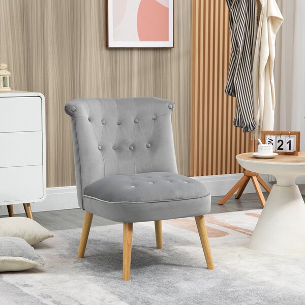 HOMCOM Sedia Moderna per Soggiorno, Camera da Letto e Sala da Pranzo, Seduta Imbottita, Gambe in Legno, Tessuto Vellutato, 60x66x79 cm, Grigia | Aosom