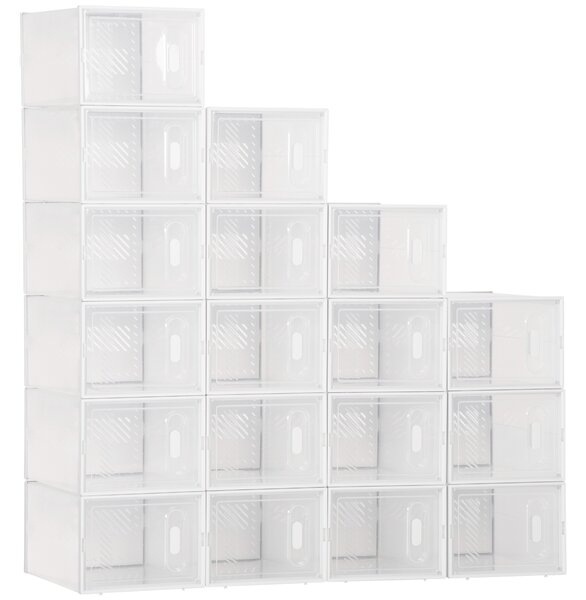 HOMCOM Mobile Scarpiera Rettangolare in Plastica PP, 18 Box 25x35x19 cm per Scarpe max 43 EU, Vestiti e Libri|Aosom