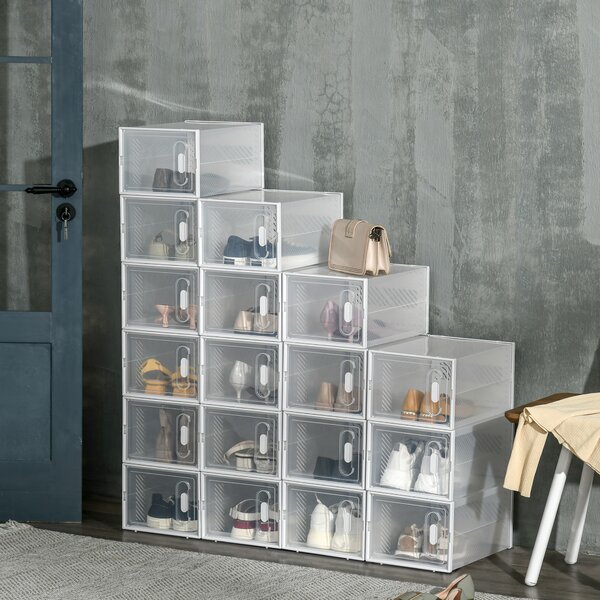 HOMCOM Mobile Scarpiera Rettangolare in Plastica PP, 18 Box 25x35x19 cm per Scarpe max 43 EU, Vestiti e Libri|Aosom