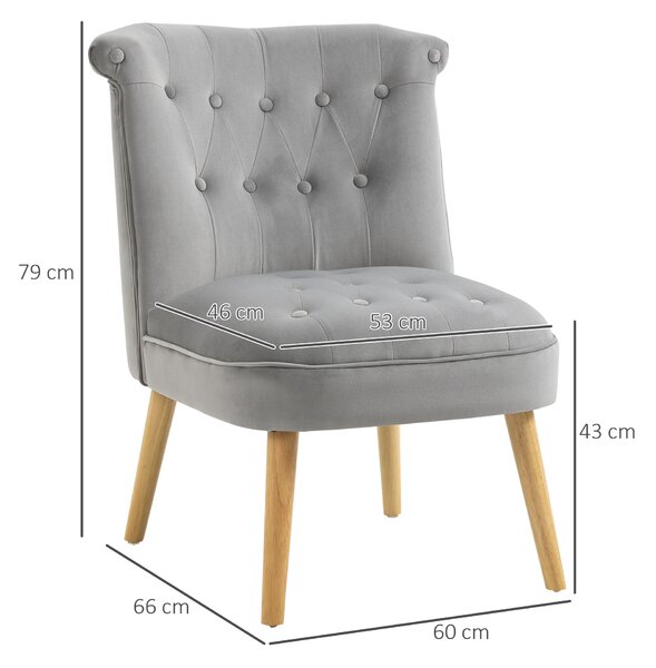 HOMCOM Sedia Moderna per Soggiorno, Camera da Letto e Sala da Pranzo, Seduta Imbottita, Gambe in Legno, Tessuto Vellutato, 60x66x79 cm, Grigia | Aosom