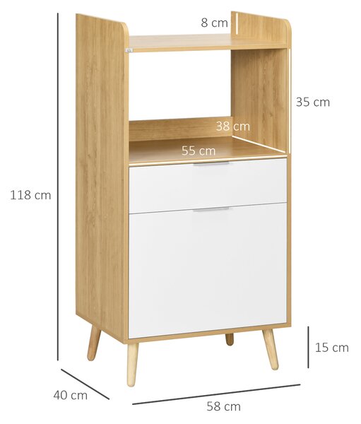 HOMCOM Mobiletto per Microonde in Truciolato con Ripiano Superiore, Cassetto Scorrevole e Armadietto, 58x40x118 cm|Aosom
