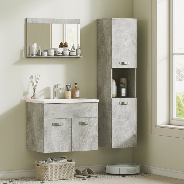 Kleankin Set Mobili Bagno con Mobile Lavabo 60cm e Lavandino in Ceramica, Colonna Bagno e Specchiera, Grigio|Aosom