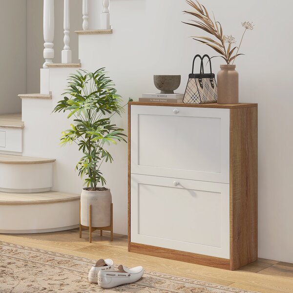 HOMCOM Armadio scarpiera slim con 3 Ripiani Regolabili a 2 Livelli per 12 Paia, in Truciolato e MDF, 60x24.5x75.5 cm| Aosom Italy