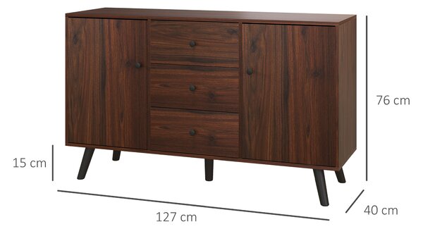 HOMCOM Credenza Moderna in Legno e Truciolato con 2 Armadietti e 3 Cassetti, 127x40x76 cm, Marrone e Nero