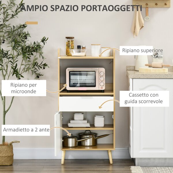 HOMCOM Mobiletto per Microonde in Truciolato con Ripiano Superiore, Cassetto Scorrevole e Armadietto, 58x40x118 cm|Aosom