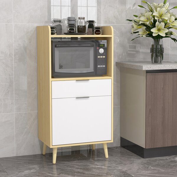HOMCOM Mobiletto per Microonde in Truciolato con Ripiano Superiore, Cassetto Scorrevole e Armadietto, 58x40x118 cm|Aosom