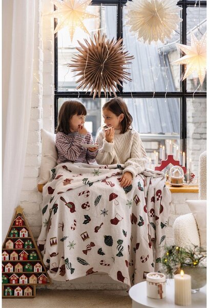 Coperta bianca in cotone riciclato a tema natalizio 130x160 cm Yule – Bloomingville