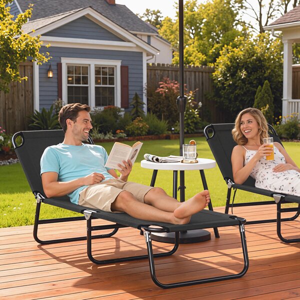 Outsunny Sdraio da Giardino Pieghevole con Schienale Regolabile, Acciaio e Tessuto Oxford, 188x56x28cm, Nero|Aosom