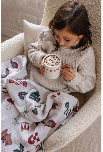 Coperta bianca in cotone riciclato a tema natalizio 130x160 cm Yule – Bloomingville