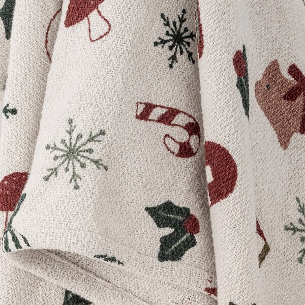 Coperta bianca in cotone riciclato a tema natalizio 130x160 cm Yule – Bloomingville