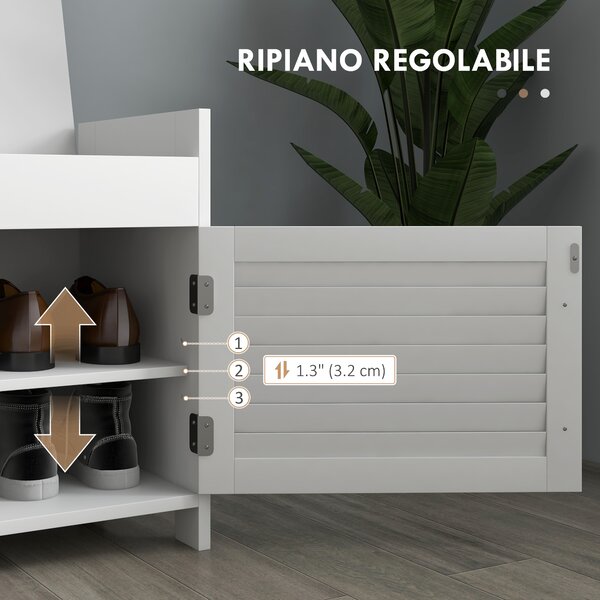 HOMCOM Panca Scarpiera con Ripiano Interno Regolabile su 3 Livelli, in MDF e Simil Lino, 90x36x50 cm, Bianco e Grigio